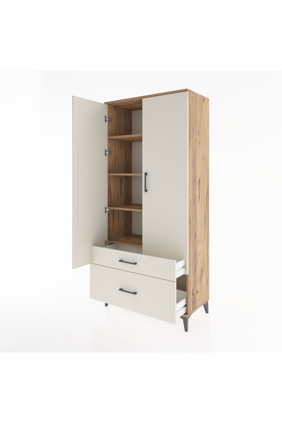 Hyperion Dolap 4 Raflı 2 Çekmeceli 2 Kapaklı 88x44x195 Çam-Aytaşı