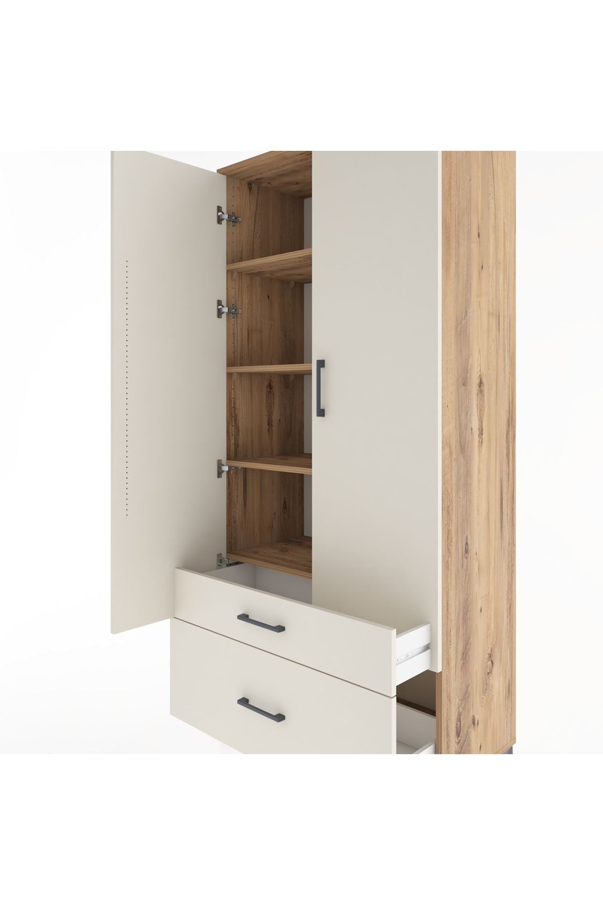 Hyperion Dolap 4 Raflı 2 Çekmeceli 2 Kapaklı 88x44x195 Çam-Aytaşı