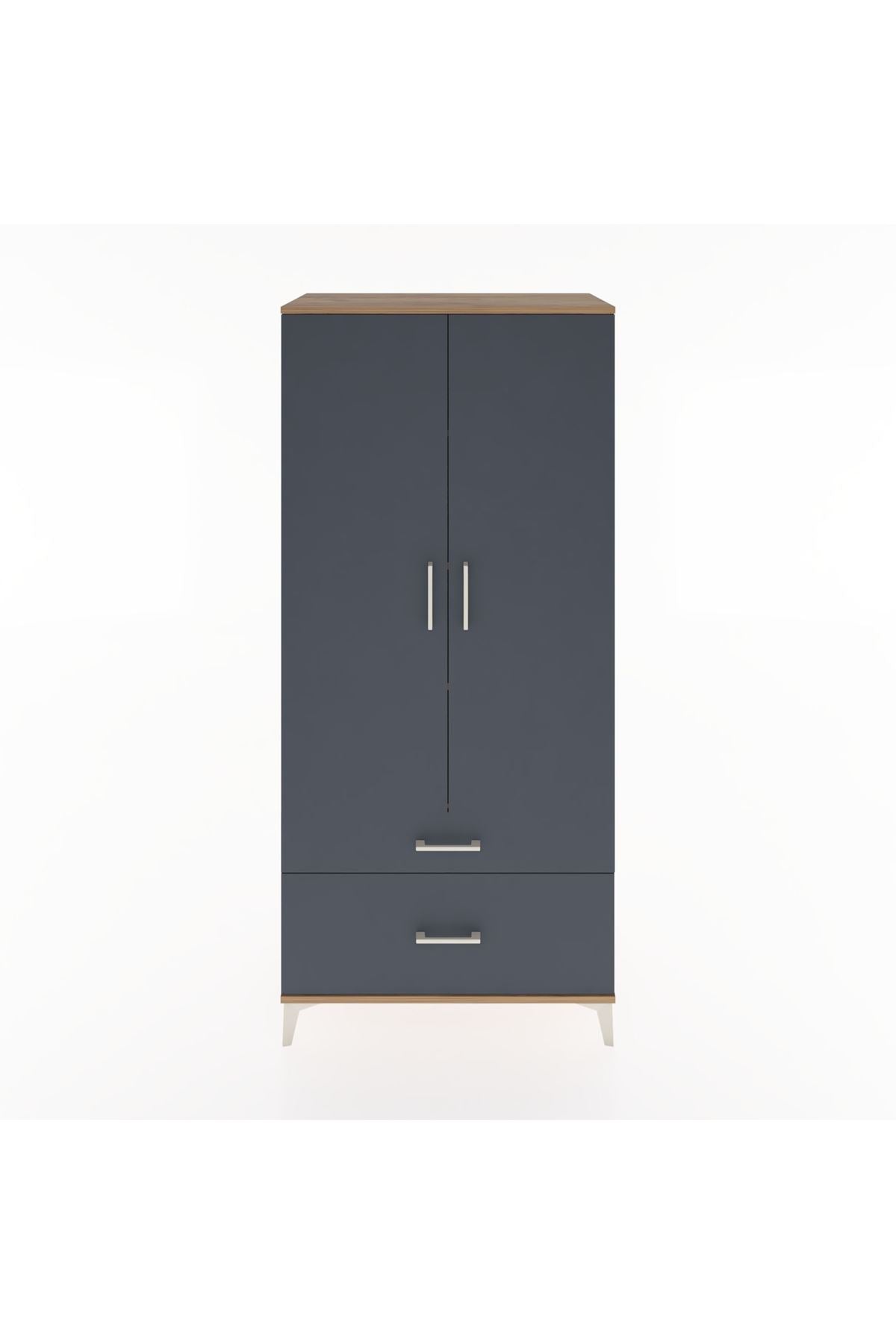 Hyperion Dolap 4 Raflı 2 Çekmeceli 2 Kapaklı 88x44x195 Çam-Antrasit