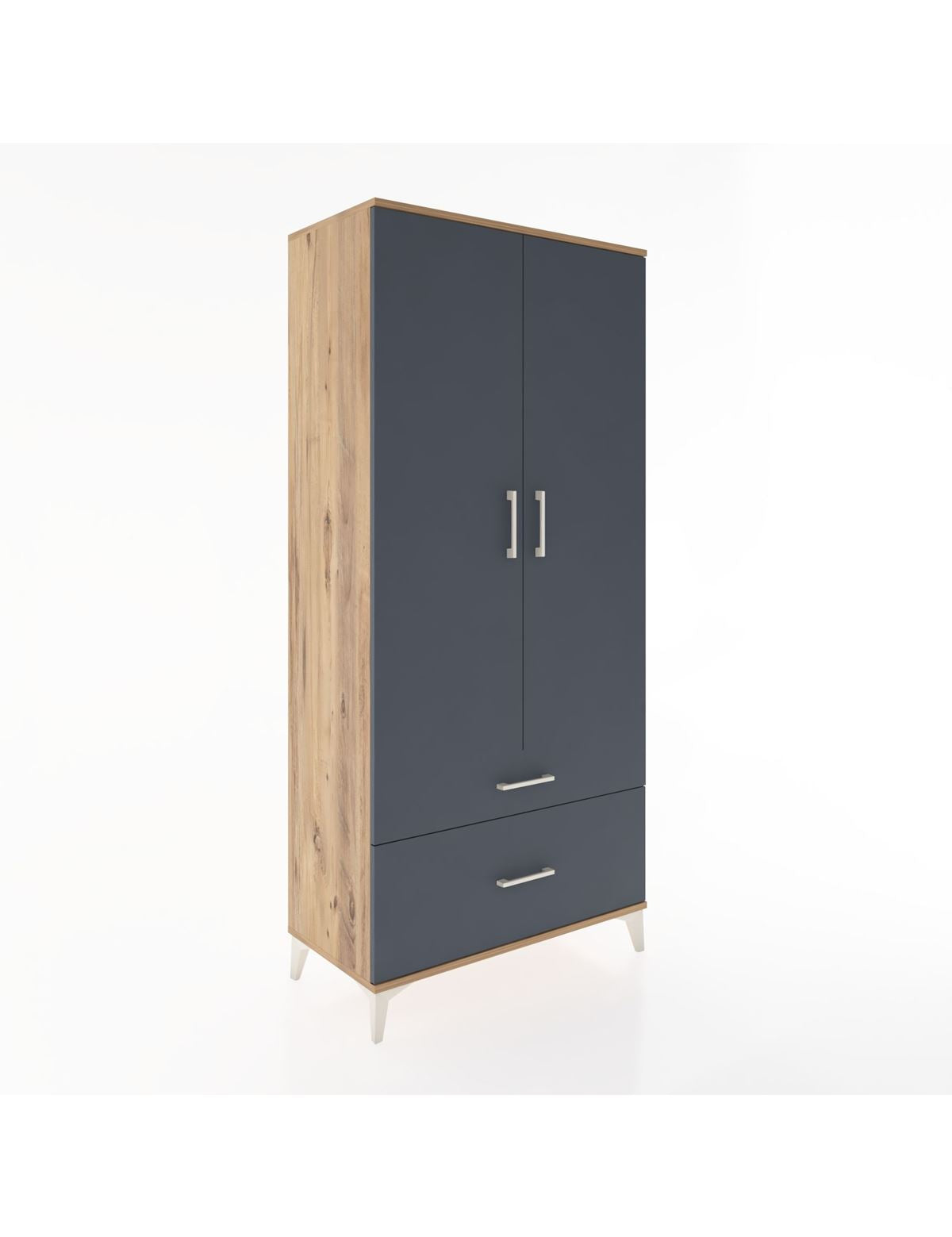 Hyperion Dolap 4 Raflı 2 Çekmeceli 2 Kapaklı 88x44x195 Çam-Antrasit