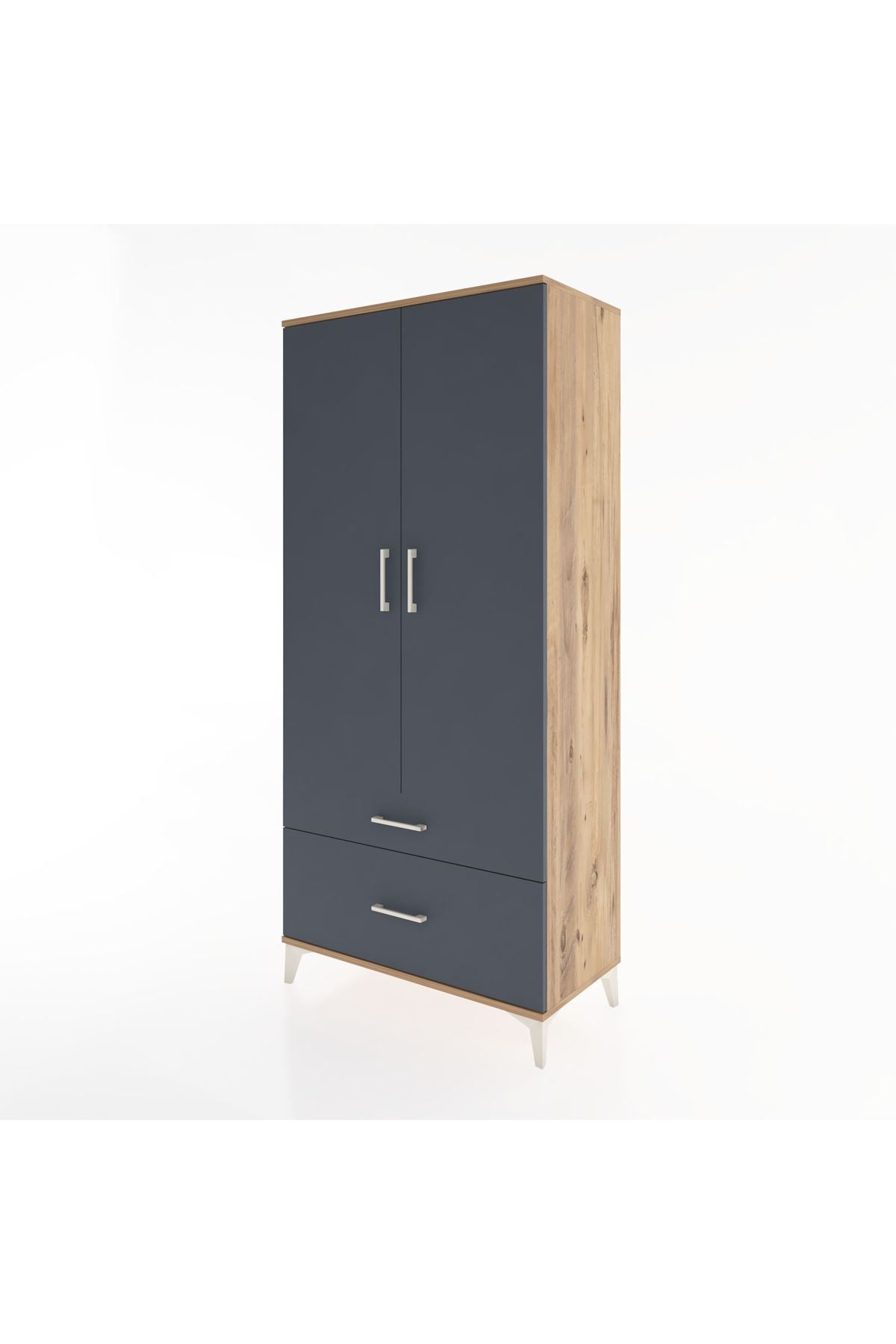 Hyperion Dolap 4 Raflı 2 Çekmeceli 2 Kapaklı 88x44x195 Çam-Antrasit