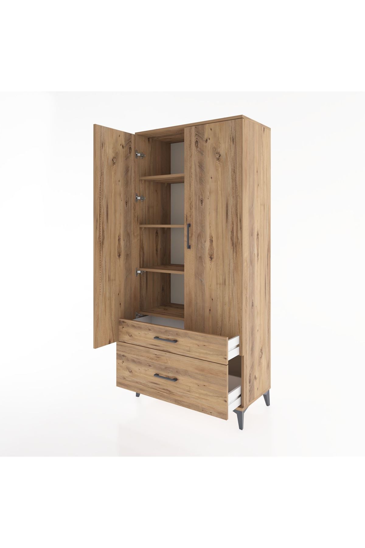 Hyperion Dolap 4 Raflı 2 Çekmeceli 2 Kapaklı 88x44x195 Çam-Çam