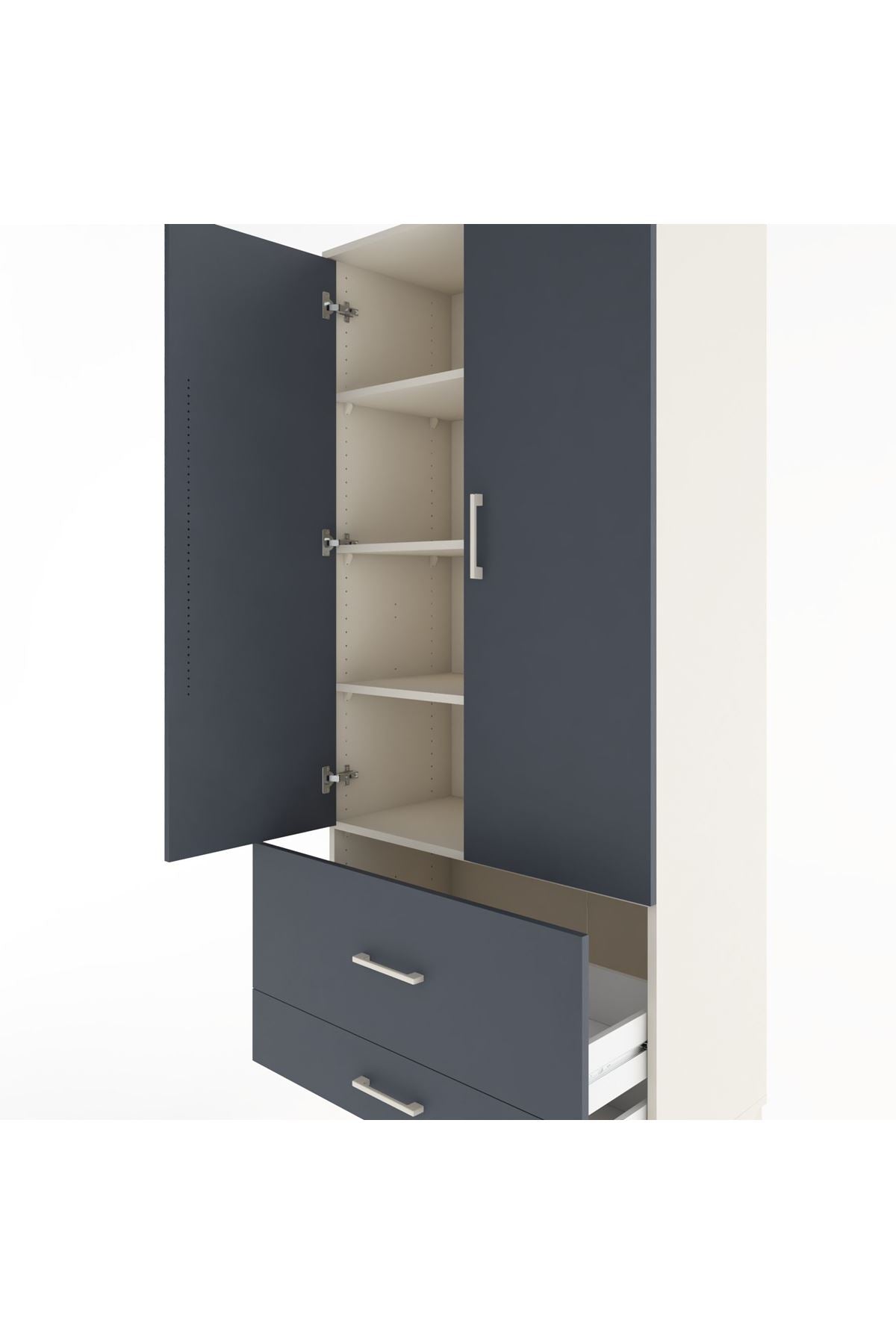 Hyperion Dolap 4 Raflı 2 Çekmeceli 2 Kapaklı 88x44x195 Aytaşı-Antrasit