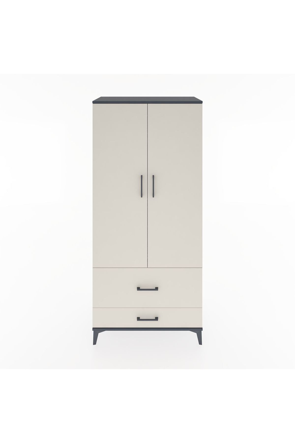 Hyperion Dolap 4 Raflı 2 Çekmeceli 2 Kapaklı 88x44x195 Antrasit-Aytaşı