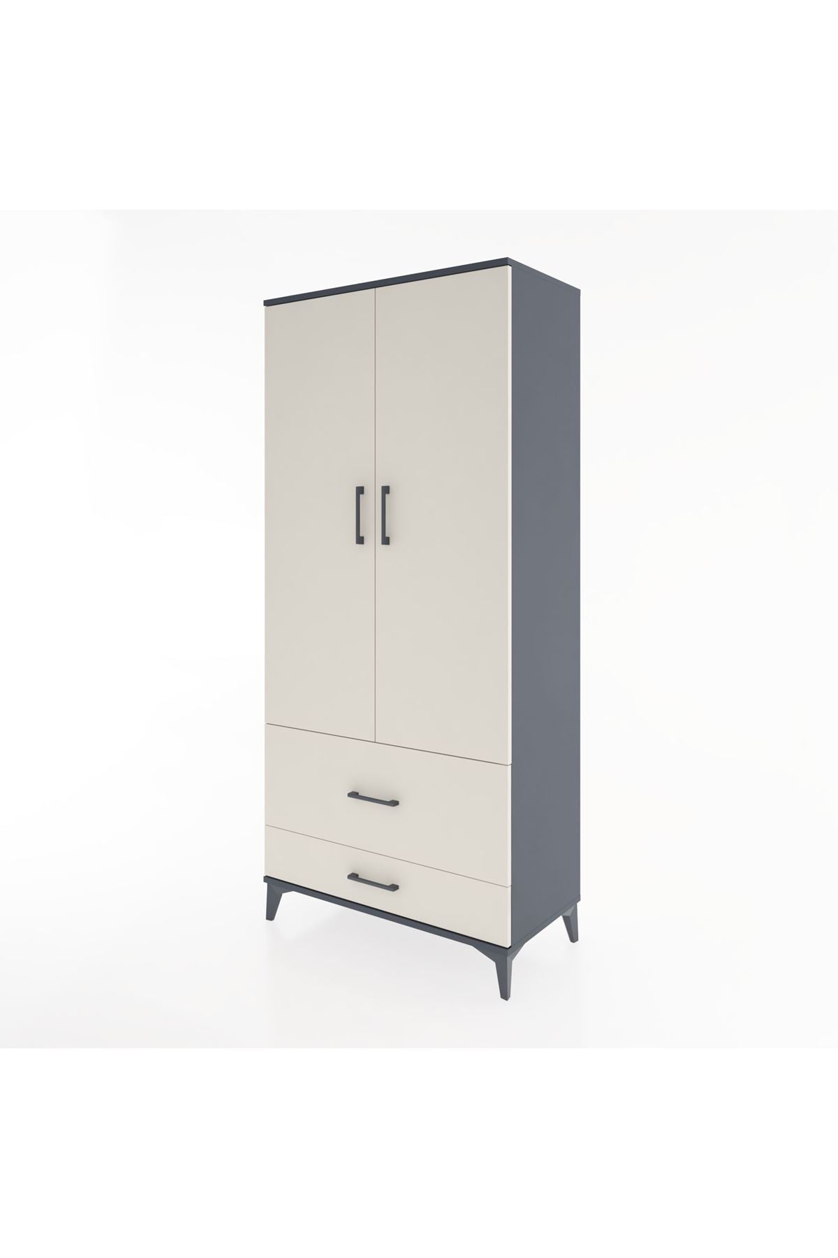 Hyperion Dolap 4 Raflı 2 Çekmeceli 2 Kapaklı 88x44x195 Antrasit-Aytaşı