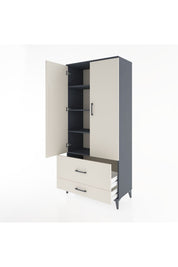 Hyperion Dolap 4 Raflı 2 Çekmeceli 2 Kapaklı 88x44x195 Antrasit-Aytaşı