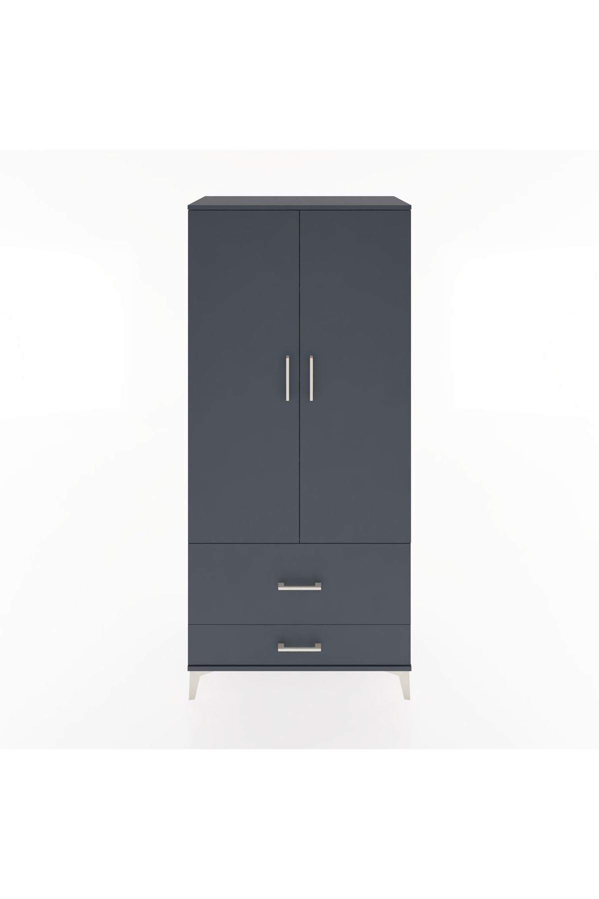 Hyperion Dolap 4 Raflı 2 Çekmeceli 2 Kapaklı 88x44x195 Antrasit-Antrasit