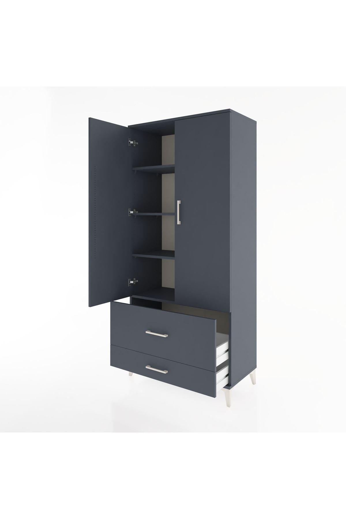 Hyperion Dolap 4 Raflı 2 Çekmeceli 2 Kapaklı 88x44x195 Antrasit-Antrasit