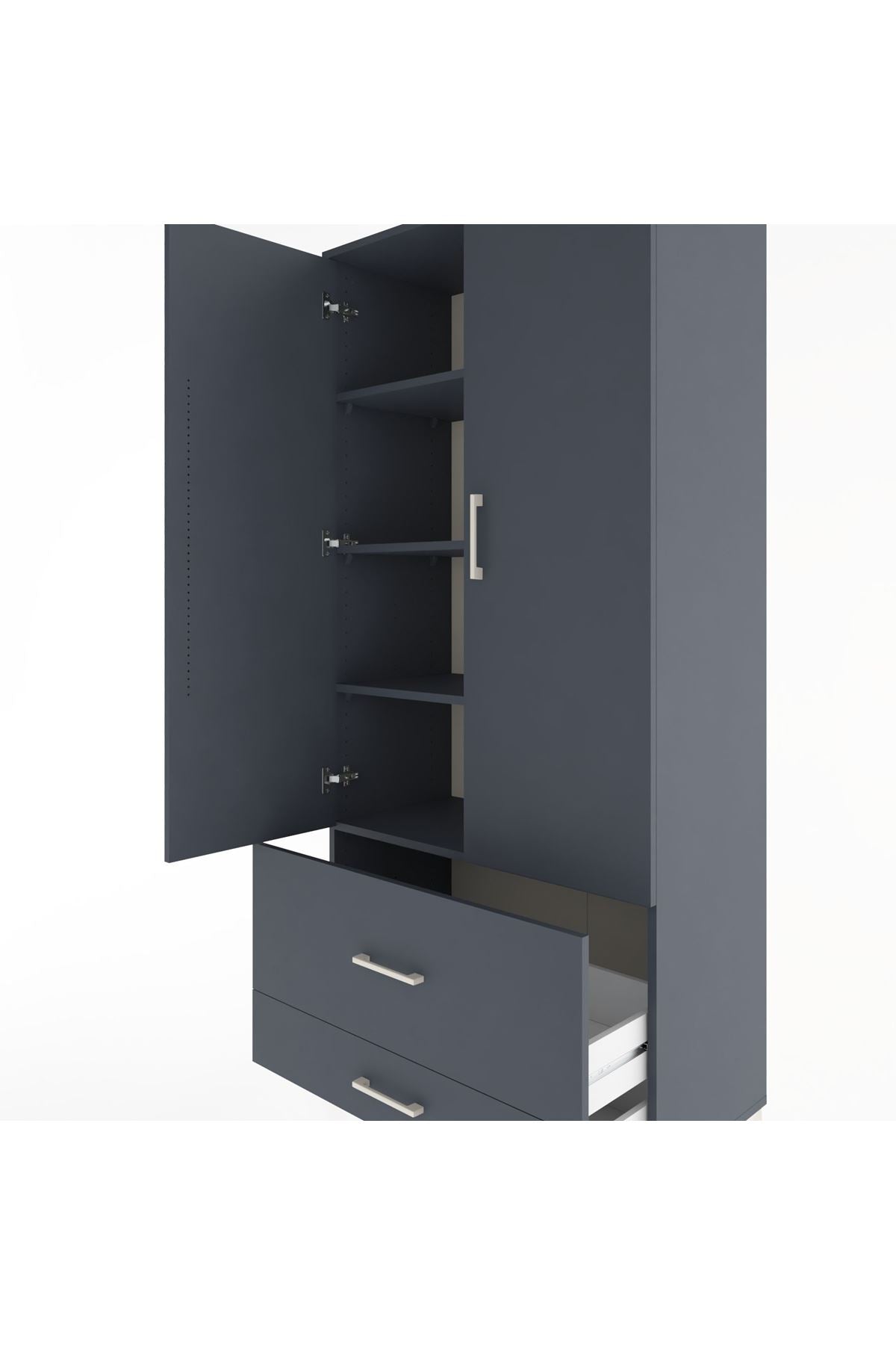 Hyperion Dolap 4 Raflı 2 Çekmeceli 2 Kapaklı 88x44x195 Antrasit-Antrasit