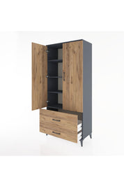 Hyperion Dolap 4 Raflı 2 Çekmeceli 2 Kapaklı 88x44x195 Antrasit-Çam