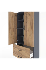Hyperion Dolap 4 Raflı 2 Çekmeceli 2 Kapaklı 88x44x195 Antrasit-Çam