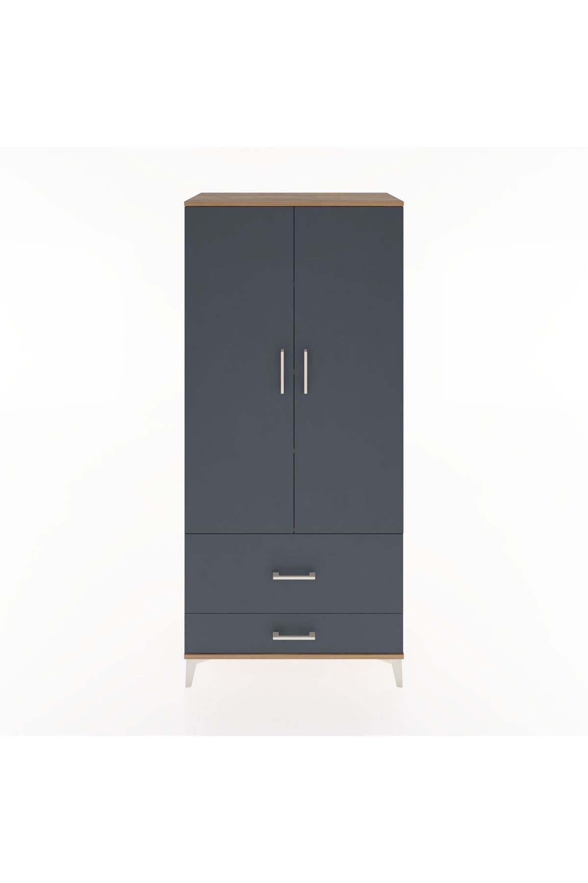 Hyperion Dolap 4 Raflı 2 Çekmeceli 2 Kapaklı 88x44x195 Çam-Antrasit