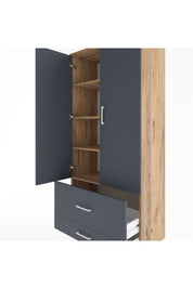 Hyperion Dolap 4 Raflı 2 Çekmeceli 2 Kapaklı 88x44x195 Çam-Antrasit