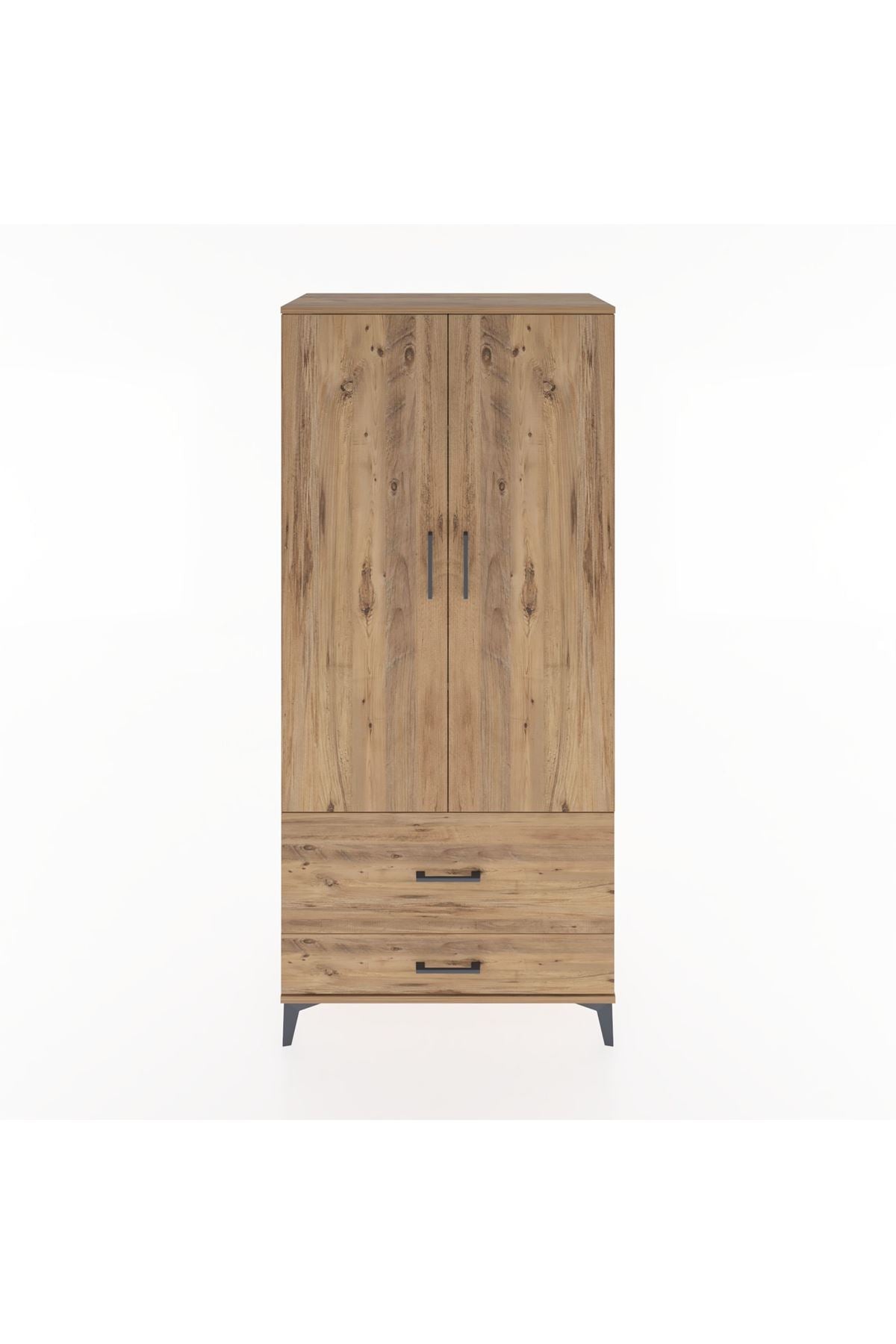 Hyperion Dolap 4 Raflı 2 Çekmeceli 2 Kapaklı 88x44x195 Çam-Çam