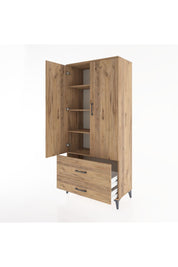 Hyperion Dolap 4 Raflı 2 Çekmeceli 2 Kapaklı 88x44x195 Çam-Çam