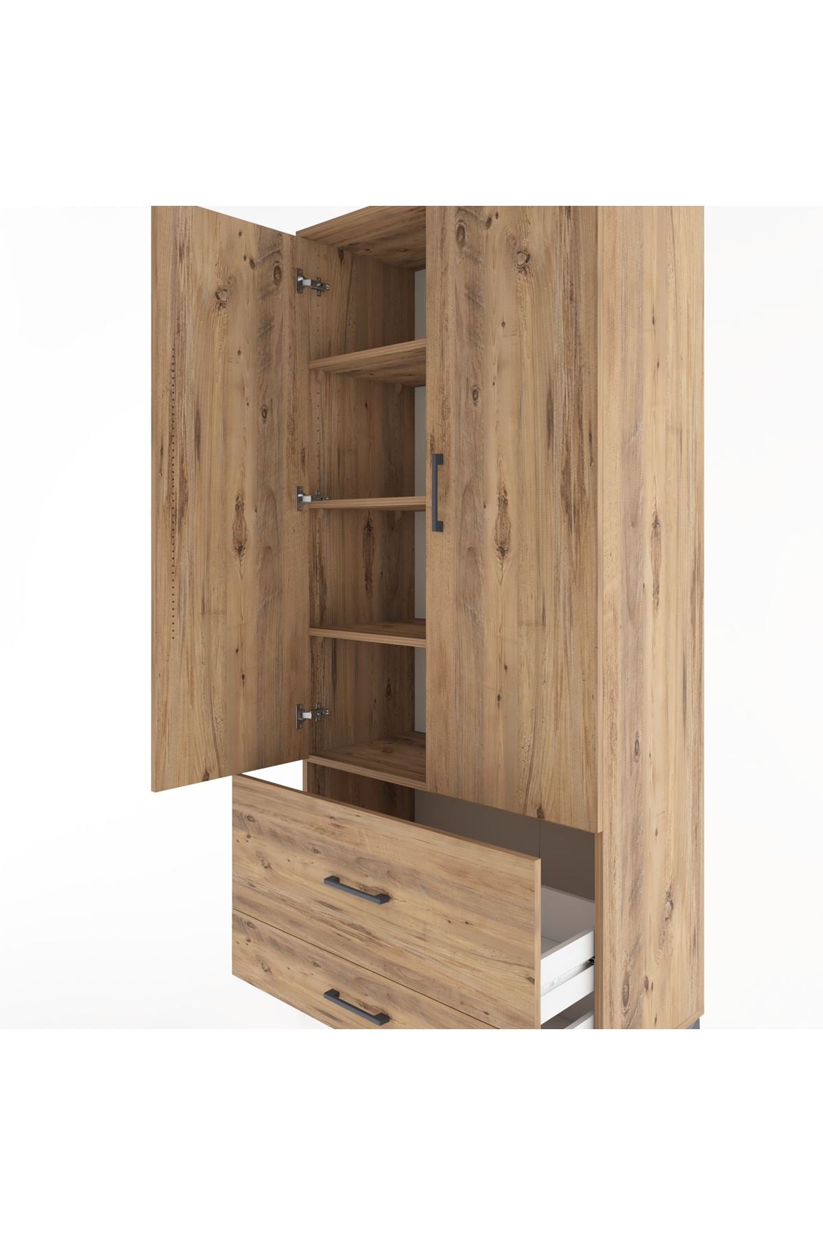 Hyperion Dolap 4 Raflı 2 Çekmeceli 2 Kapaklı 88x44x195 Çam-Çam