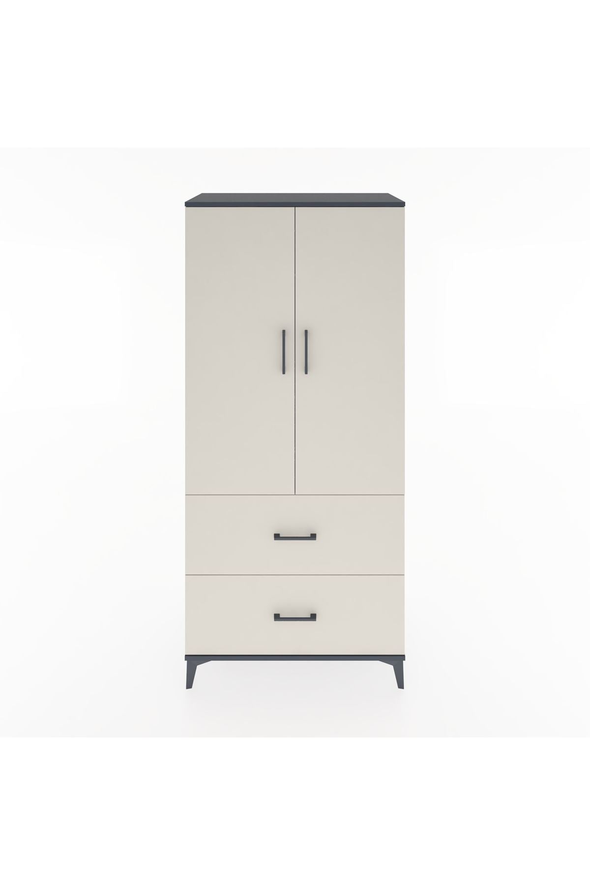 Hyperion Dolap 2 Raflı 2 Çekmeceli 2 Kapaklı 88x44x195 Antrasit-Aytaşı