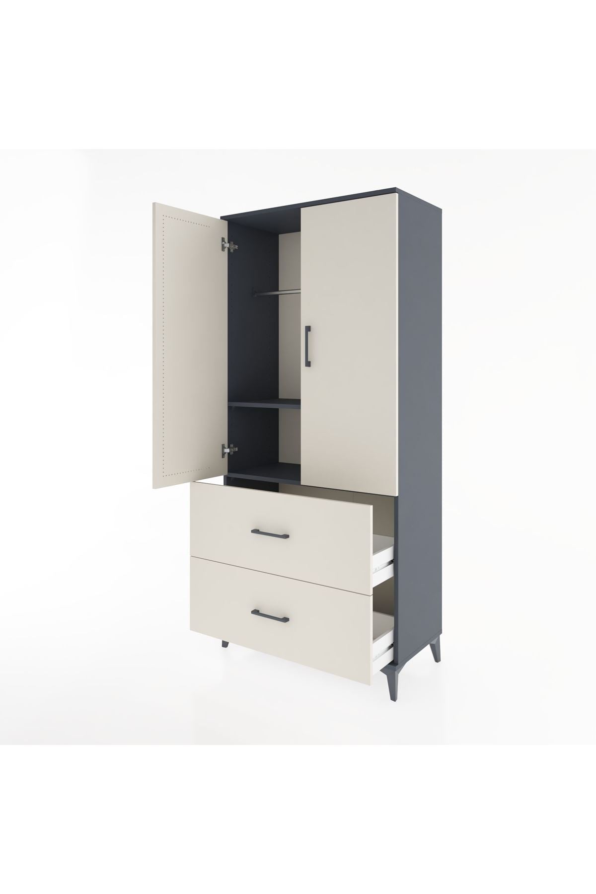 Hyperion Dolap 2 Raflı 2 Çekmeceli 2 Kapaklı 88x44x195 Antrasit-Aytaşı