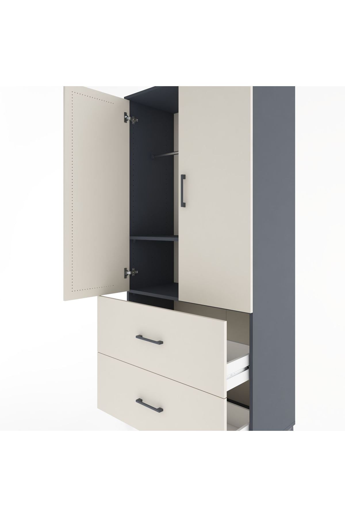 Hyperion Dolap 2 Raflı 2 Çekmeceli 2 Kapaklı 88x44x195 Antrasit-Aytaşı