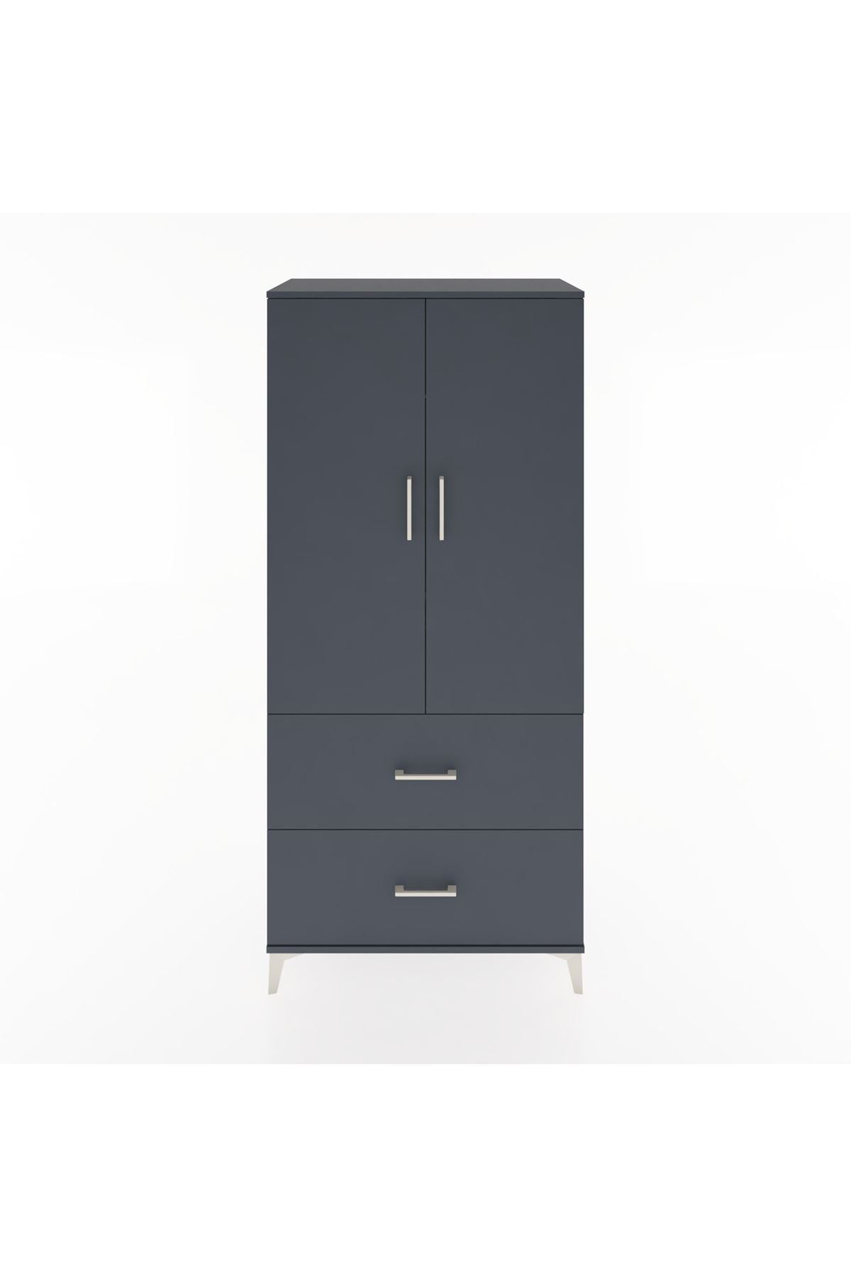 Hyperion Dolap 2 Raflı 2 Çekmeceli 2 Kapaklı 88x44x195 Antrasit-Antrasit