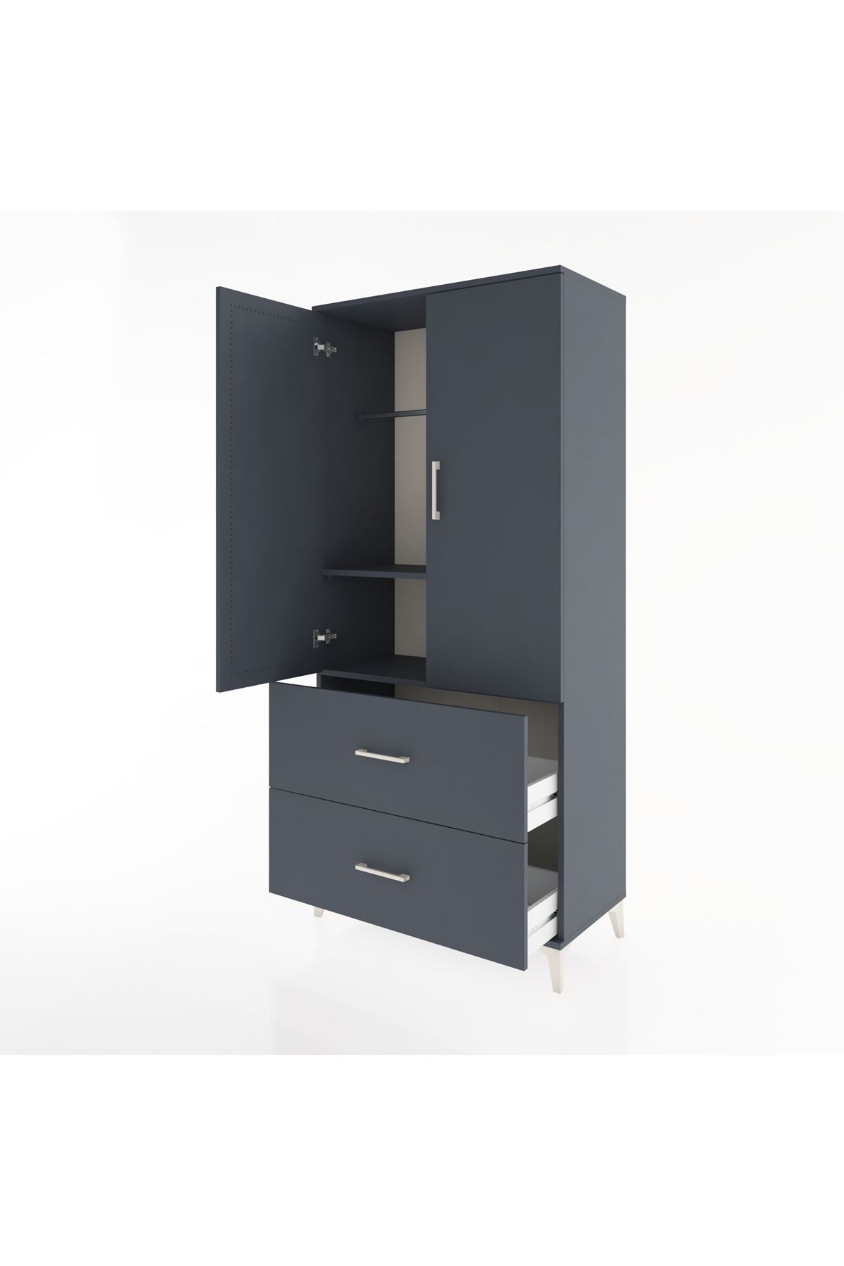 Hyperion Dolap 2 Raflı 2 Çekmeceli 2 Kapaklı 88x44x195 Antrasit-Antrasit