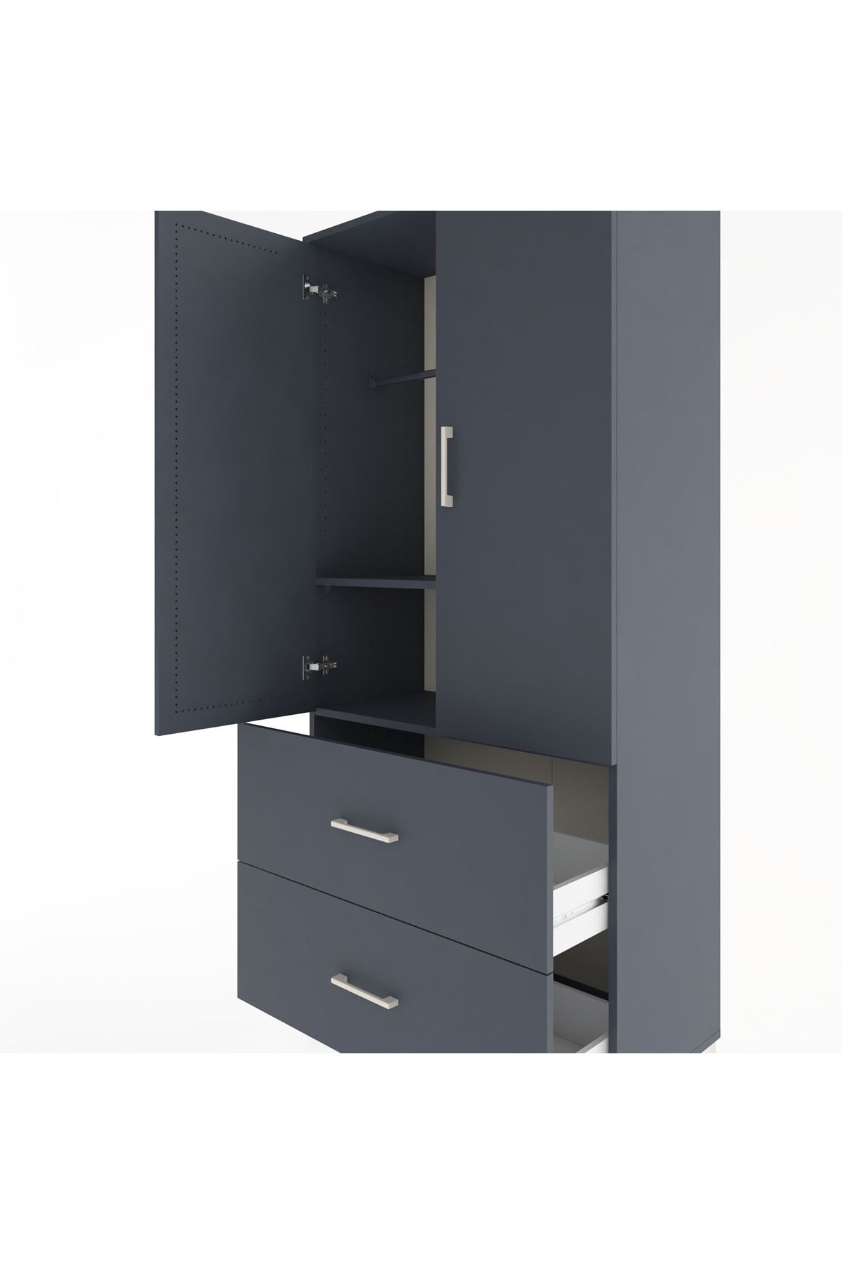 Hyperion Dolap 2 Raflı 2 Çekmeceli 2 Kapaklı 88x44x195 Antrasit-Antrasit