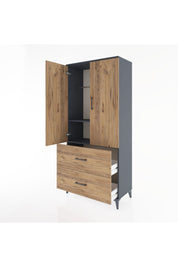 Hyperion Dolap 2 Raflı 2 Çekmeceli 2 Kapaklı 88x44x195 Antrasit-Çam