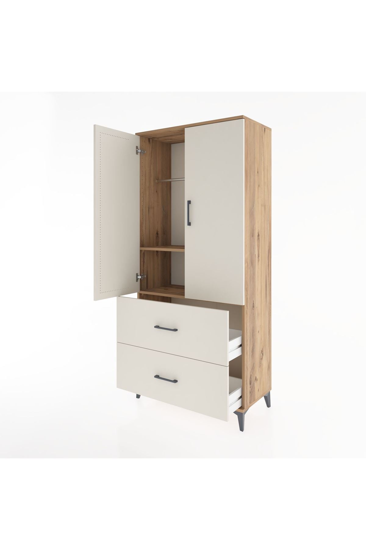 Hyperion Dolap 2 Raflı 2 Çekmeceli 2 Kapaklı 88x44x195 Çam-Aytaşı