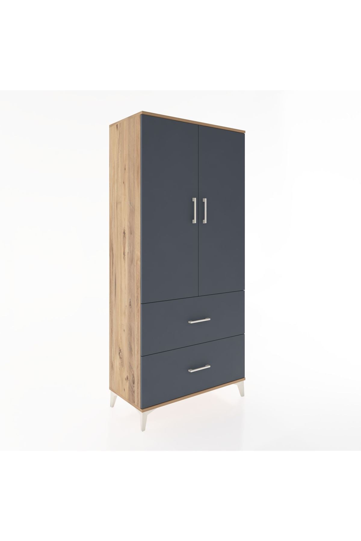 Hyperion Dolap 2 Raflı 2 Çekmeceli 2 Kapaklı 88x44x195 Çam-Antrasit