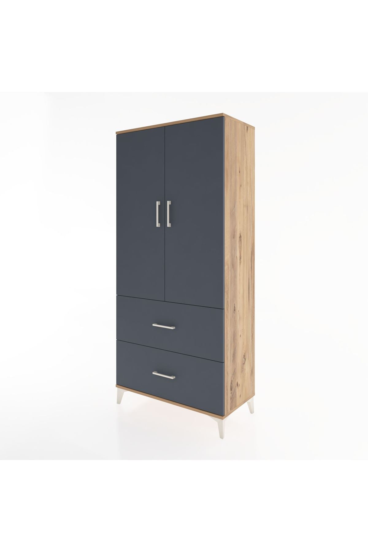 Hyperion Dolap 2 Raflı 2 Çekmeceli 2 Kapaklı 88x44x195 Çam-Antrasit