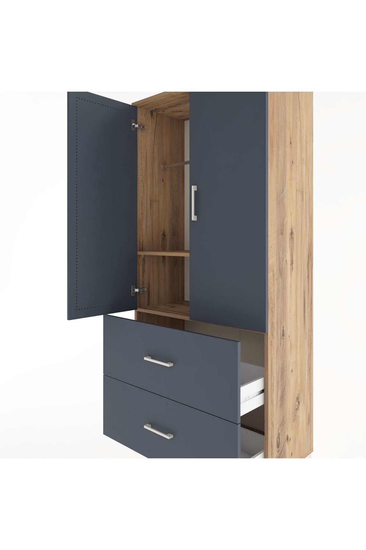 Hyperion Dolap 2 Raflı 2 Çekmeceli 2 Kapaklı 88x44x195 Çam-Antrasit