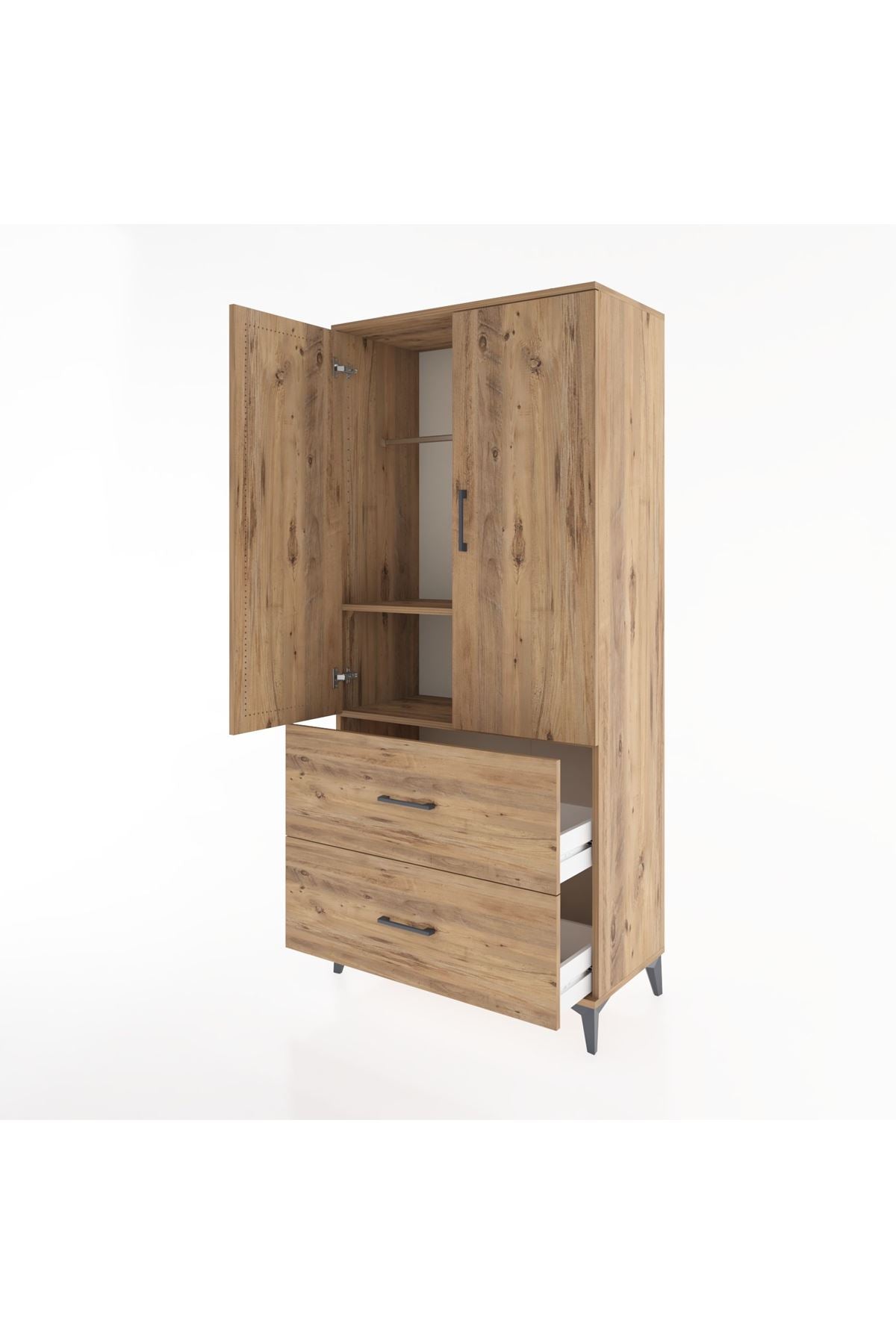 Hyperion Dolap 2 Raflı 2 Çekmeceli 2 Kapaklı 88x44x195 Çam-Çam