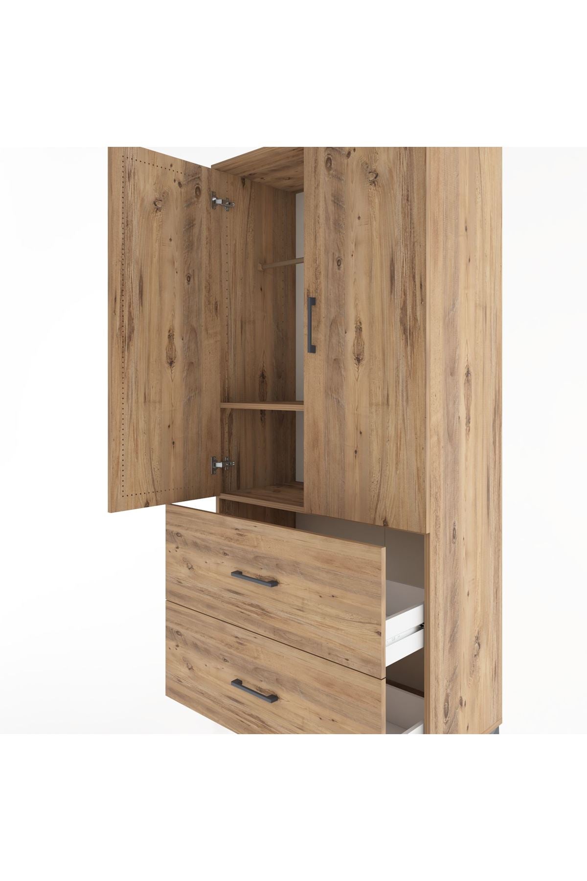 Hyperion Dolap 2 Raflı 2 Çekmeceli 2 Kapaklı 88x44x195 Çam-Çam