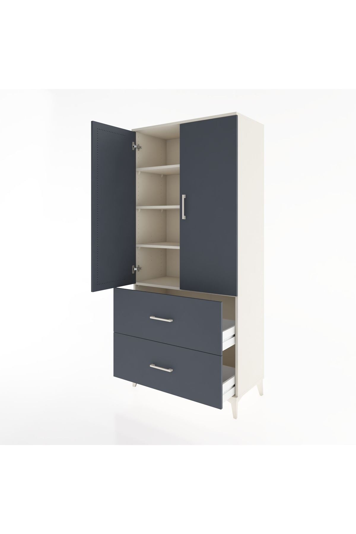 Hyperion Dolap 4 Raflı 2 Çekmeceli 2 Kapaklı 88x44x195 Aytaşı-Antrasit