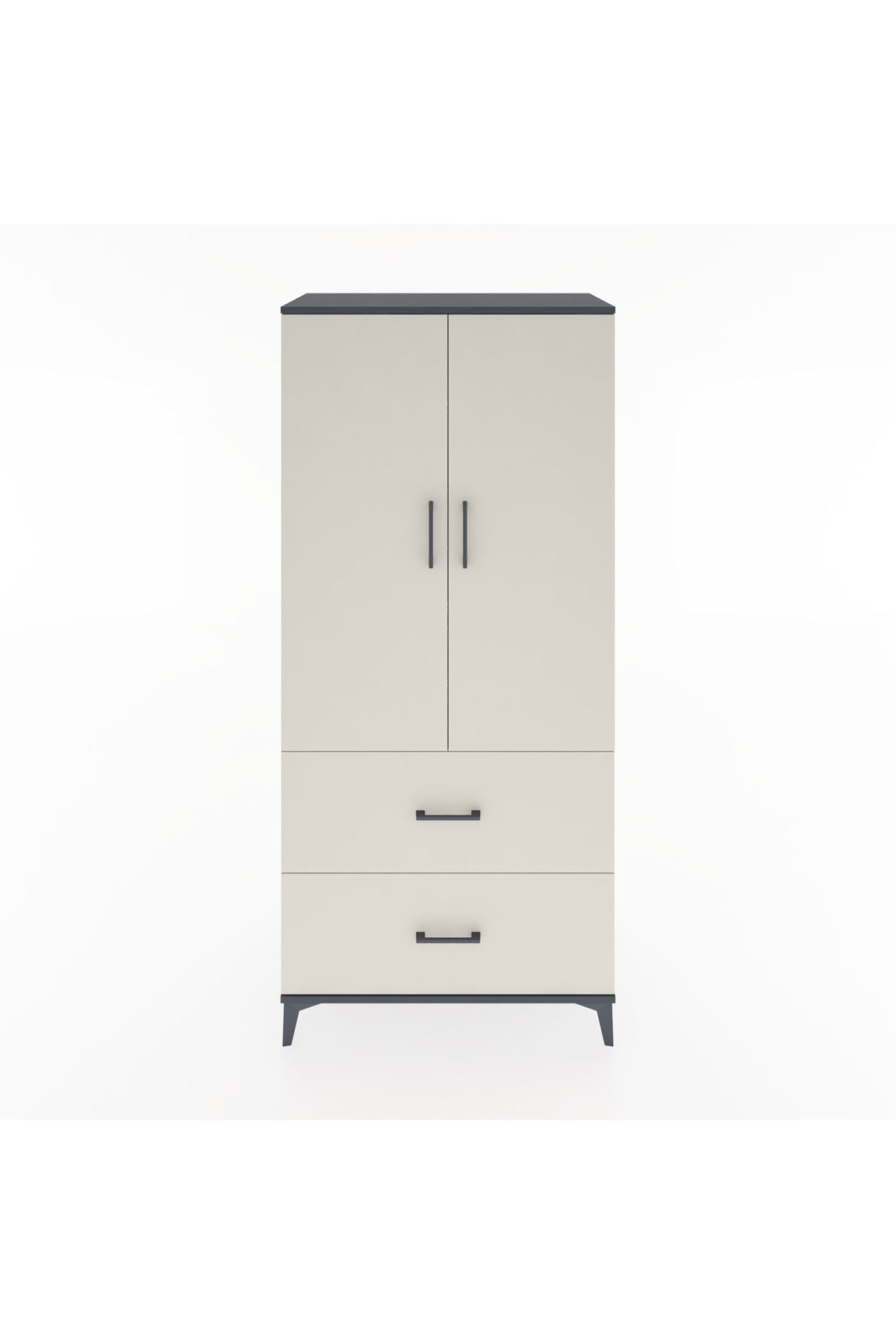 Hyperion Dolap 4 Raflı 2 Çekmeceli 2 Kapaklı 88x44x195 Antrasit-Aytaşı