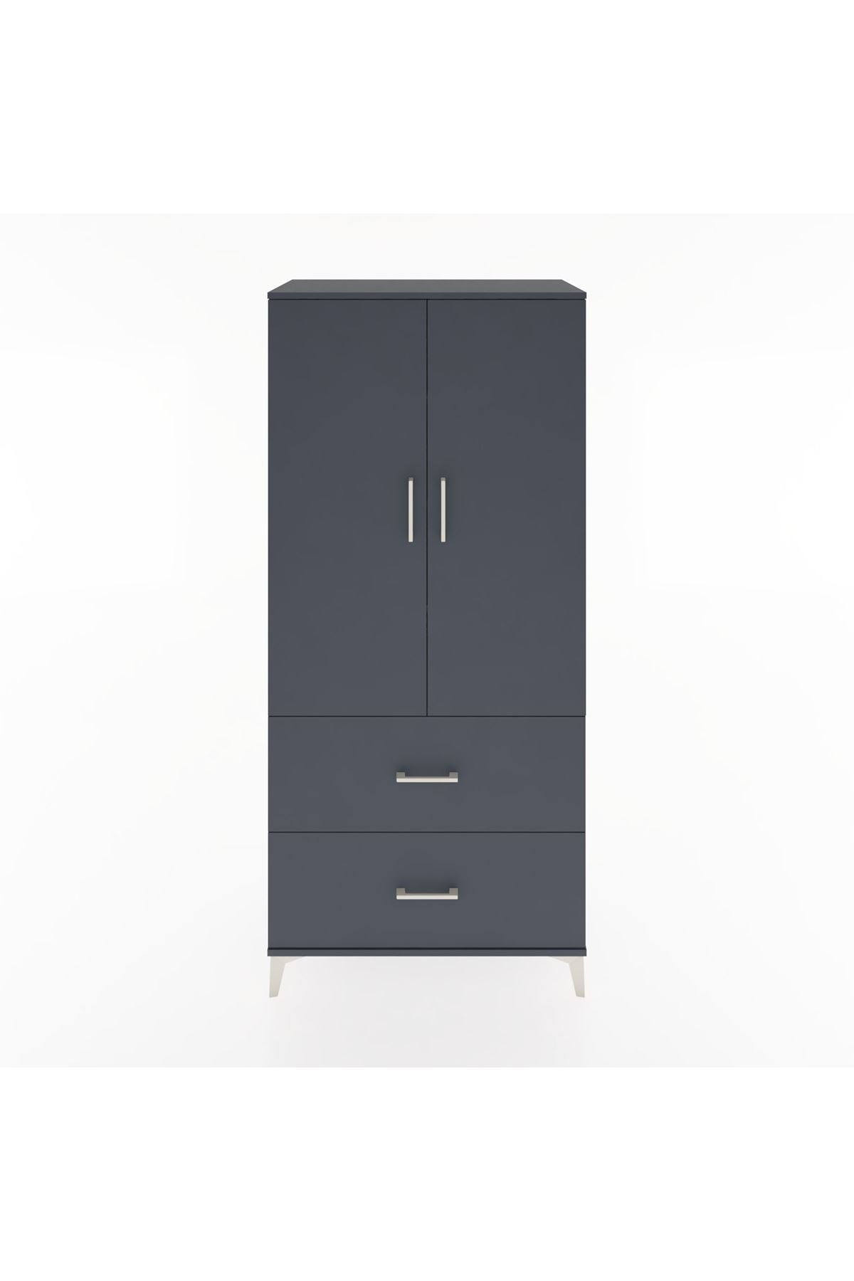 Hyperion Dolap 4 Raflı 2 Çekmeceli 2 Kapaklı 88x44x195 Antrasit-Antrasit