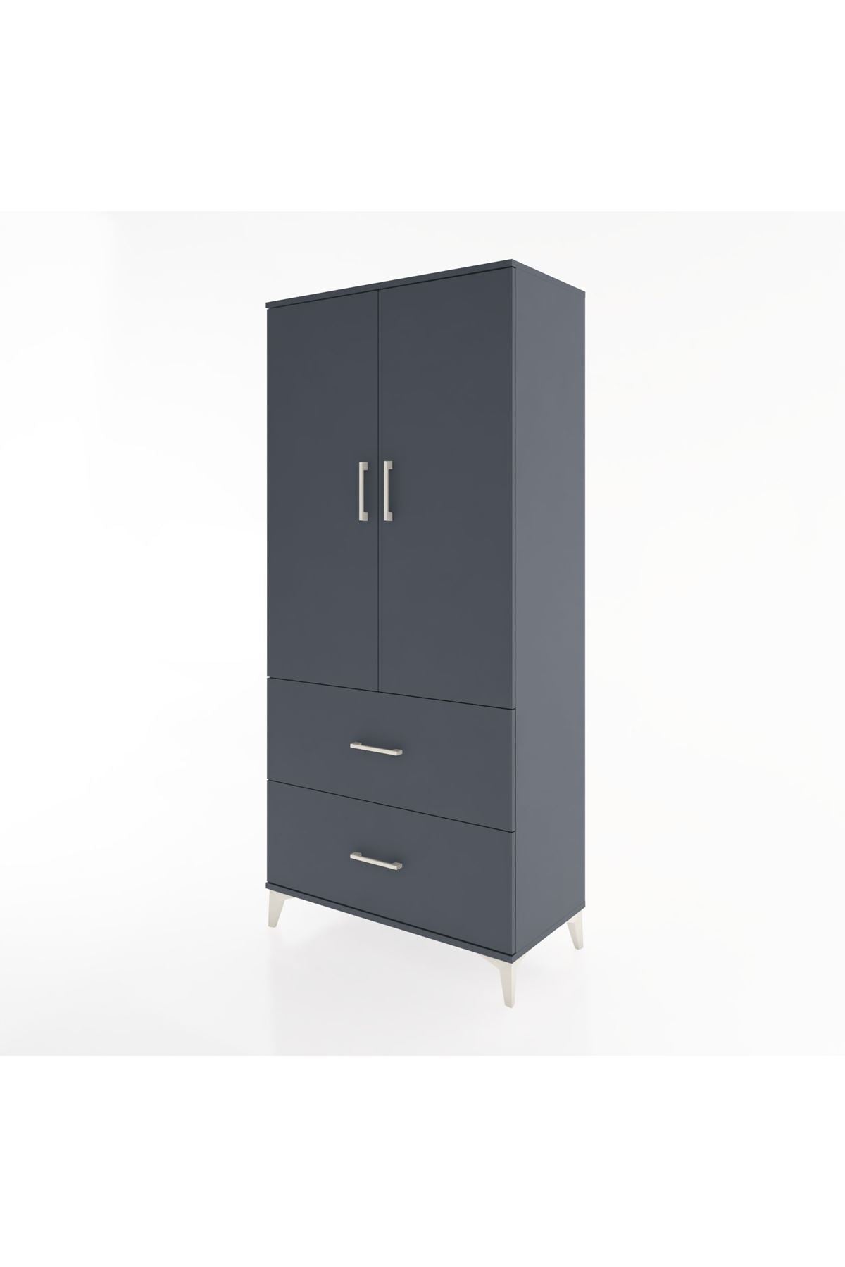 Hyperion Dolap 4 Raflı 2 Çekmeceli 2 Kapaklı 88x44x195 Antrasit-Antrasit