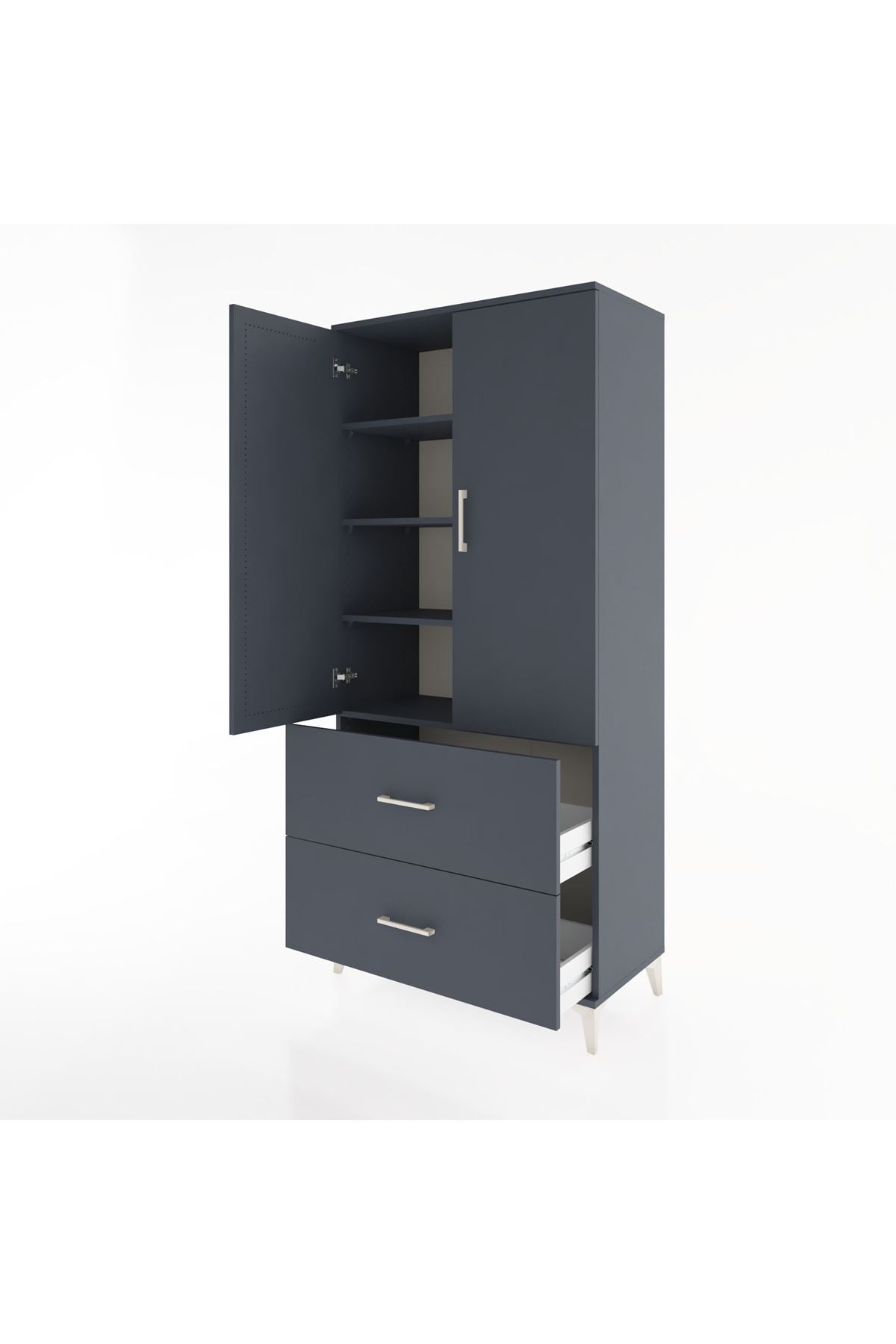 Hyperion Dolap 4 Raflı 2 Çekmeceli 2 Kapaklı 88x44x195 Antrasit-Antrasit