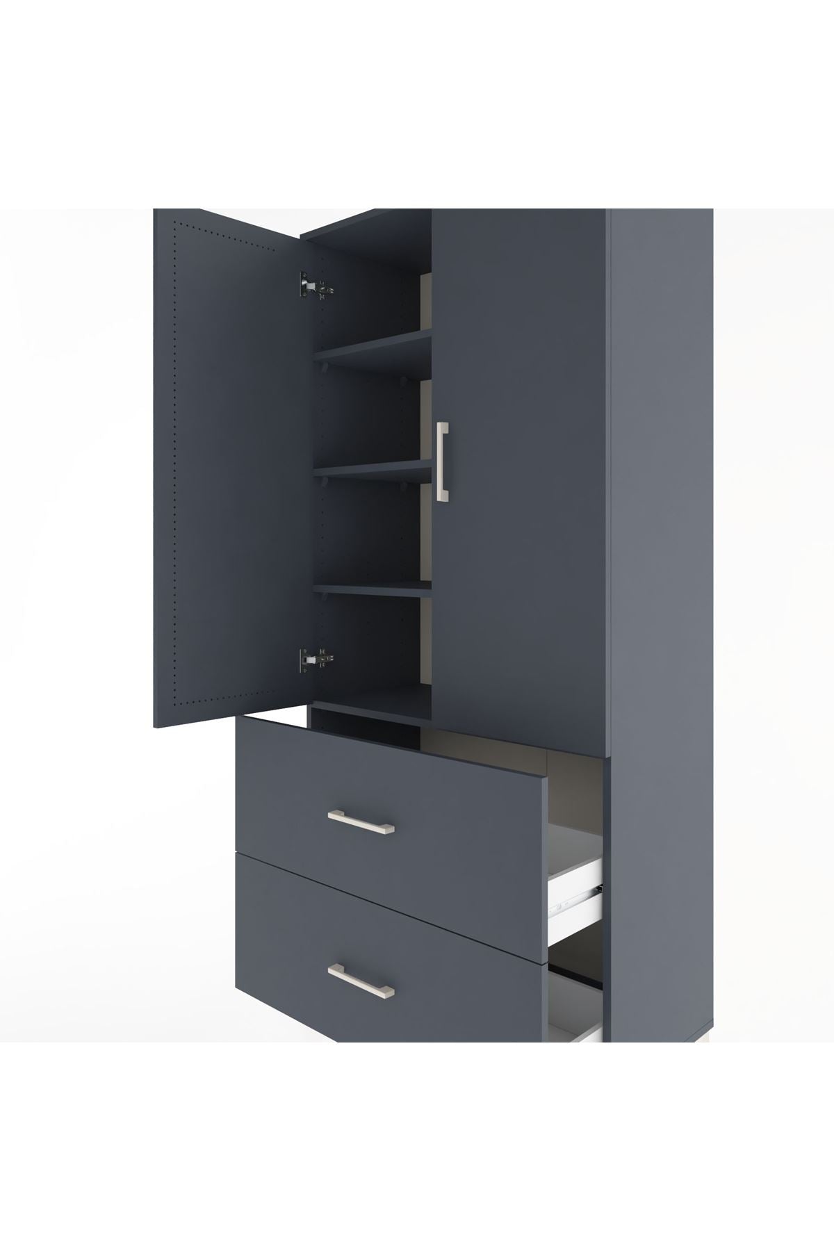 Hyperion Dolap 4 Raflı 2 Çekmeceli 2 Kapaklı 88x44x195 Antrasit-Antrasit