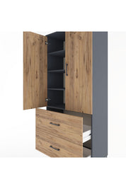 Hyperion Dolap 4 Raflı 2 Çekmeceli 2 Kapaklı 88x44x195 Antrasit-Çam