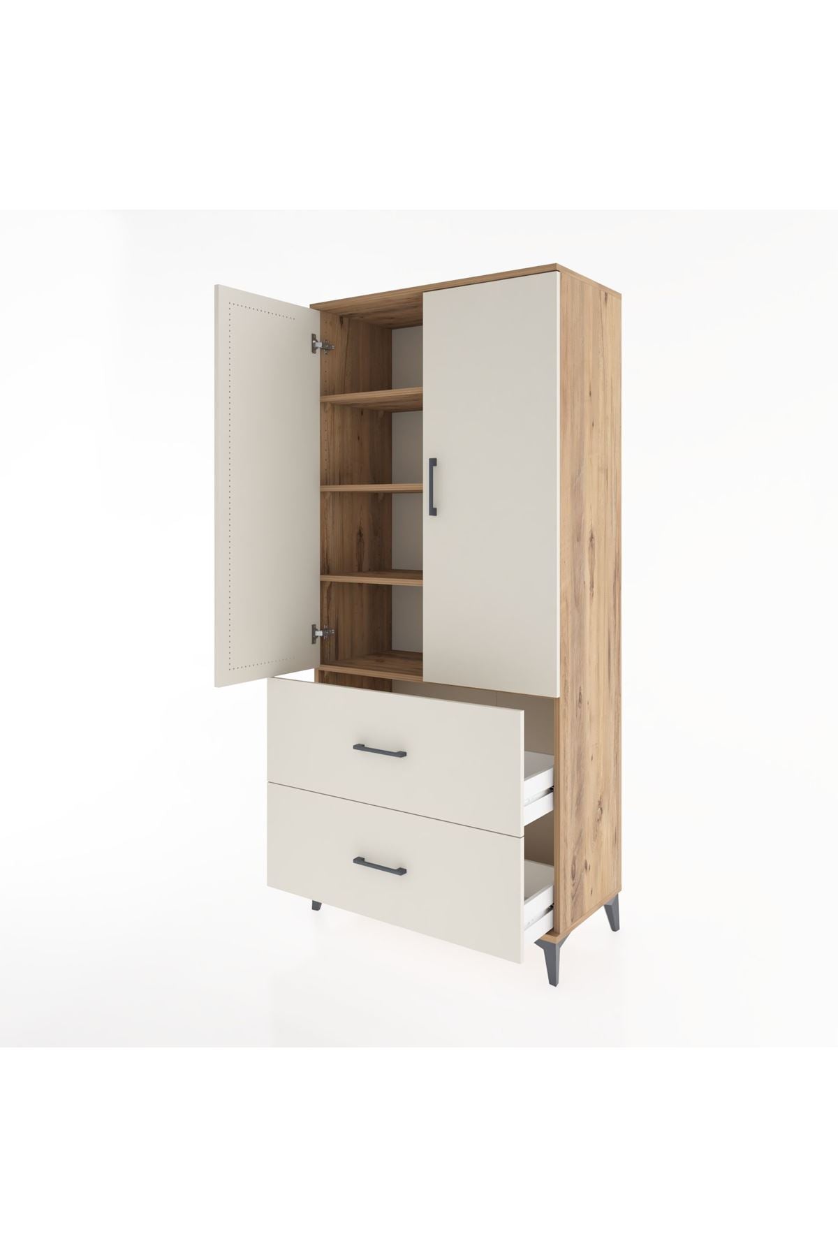 Hyperion Dolap 4 Raflı 2 Çekmeceli 2 Kapaklı 88x44x195 Çam-Aytaşı