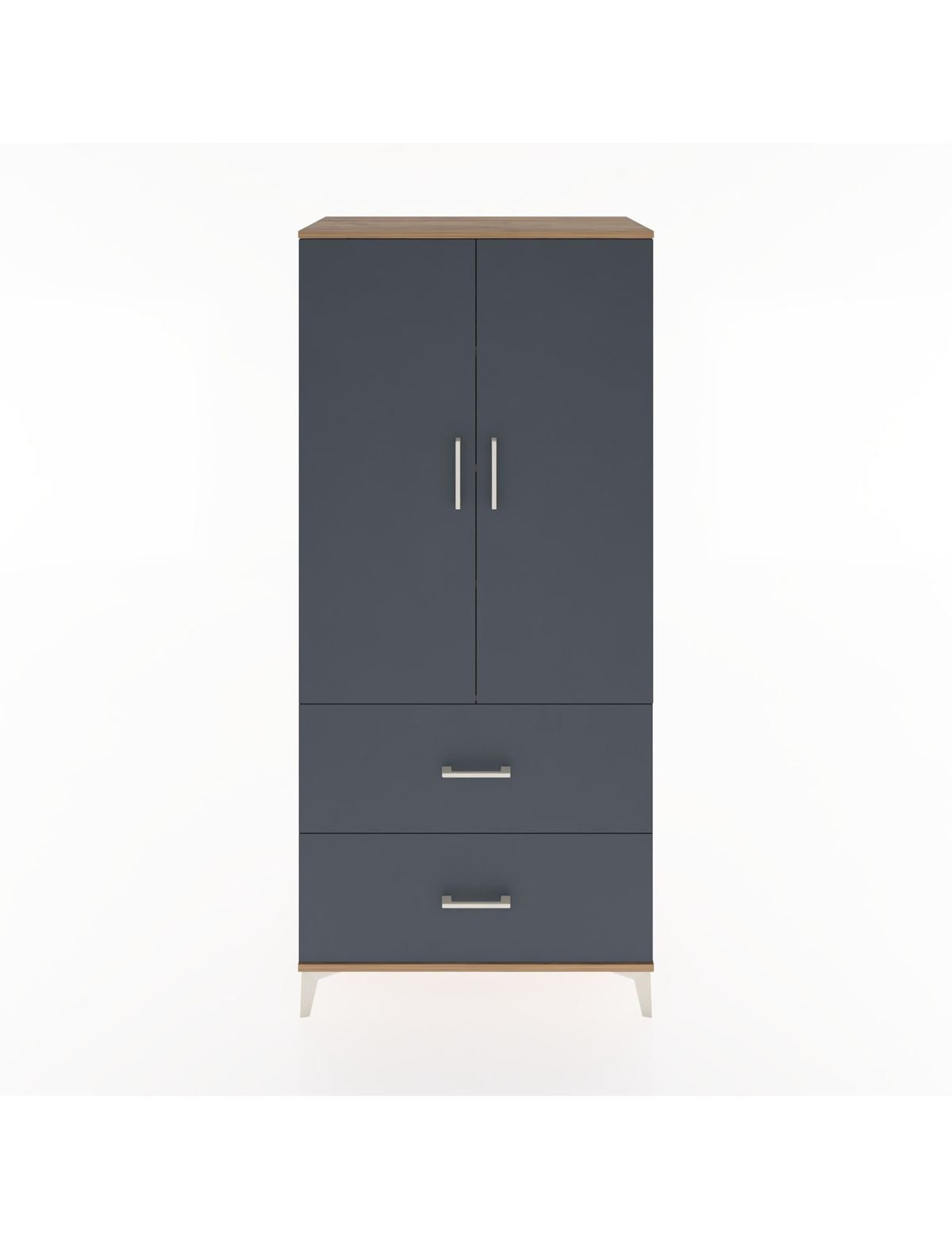 Hyperion Dolap 4 Raflı 2 Çekmeceli 2 Kapaklı 88x44x195 Çam-Antrasit