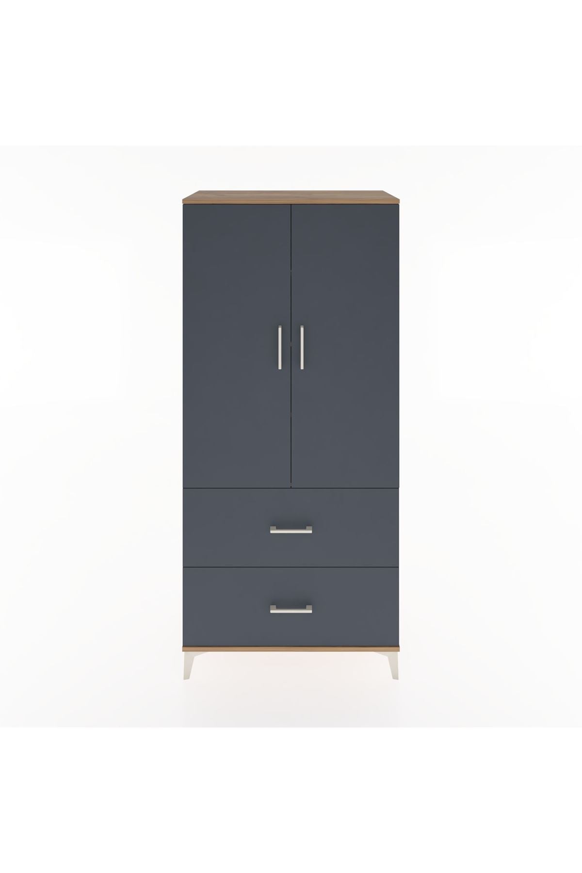 Hyperion Dolap 4 Raflı 2 Çekmeceli 2 Kapaklı 88x44x195 Çam-Antrasit