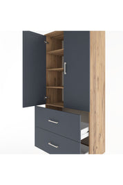 Hyperion Dolap 4 Raflı 2 Çekmeceli 2 Kapaklı 88x44x195 Çam-Antrasit