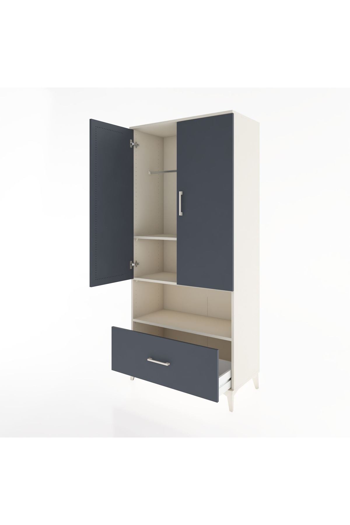 Hyperion Dolap 3 Raflı Tek Çekmeceli Tek Askılı 88x44x195 Aytaşı-Antrasit