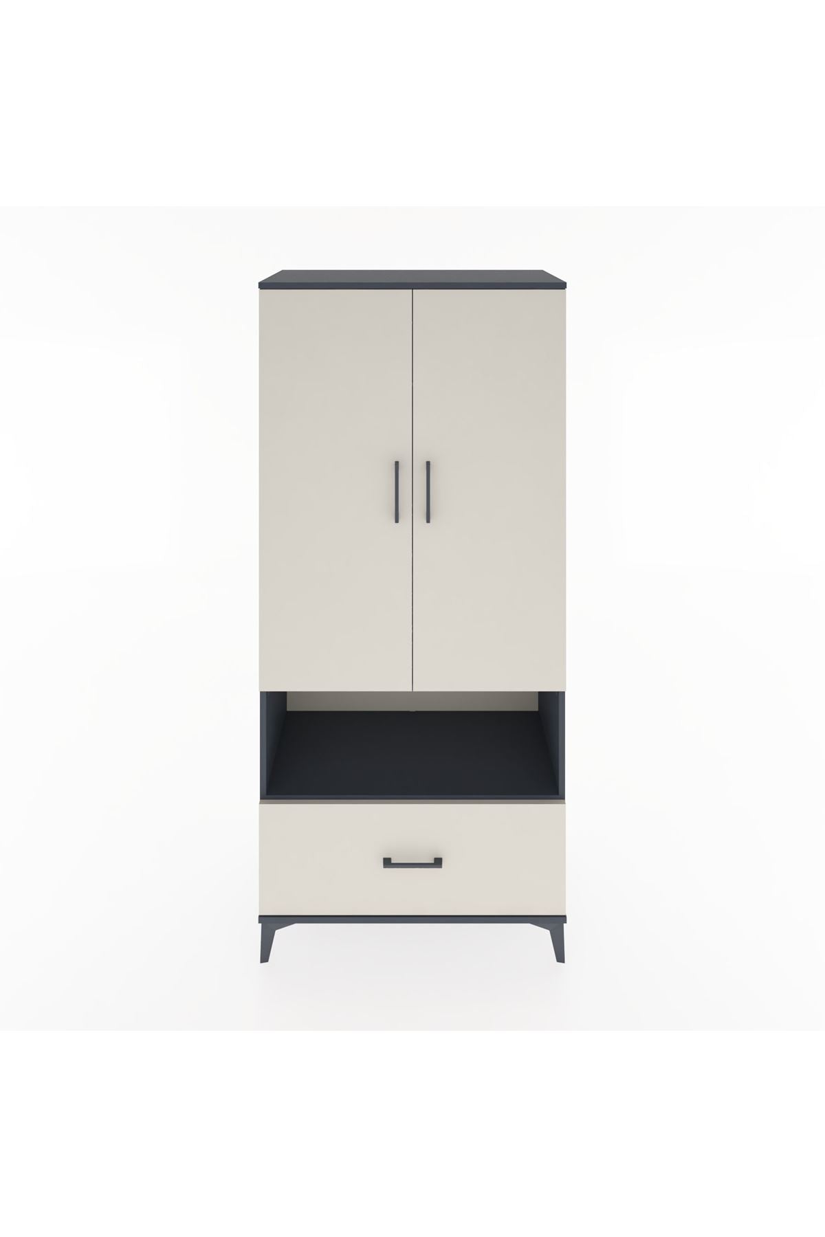 Hyperion Dolap 3 Raflı Tek Çekmeceli Tek Askılı 88x44x195 Antrasit-Aytaşı