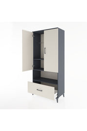 Hyperion Dolap 3 Raflı Tek Çekmeceli Tek Askılı 88x44x195 Antrasit-Aytaşı