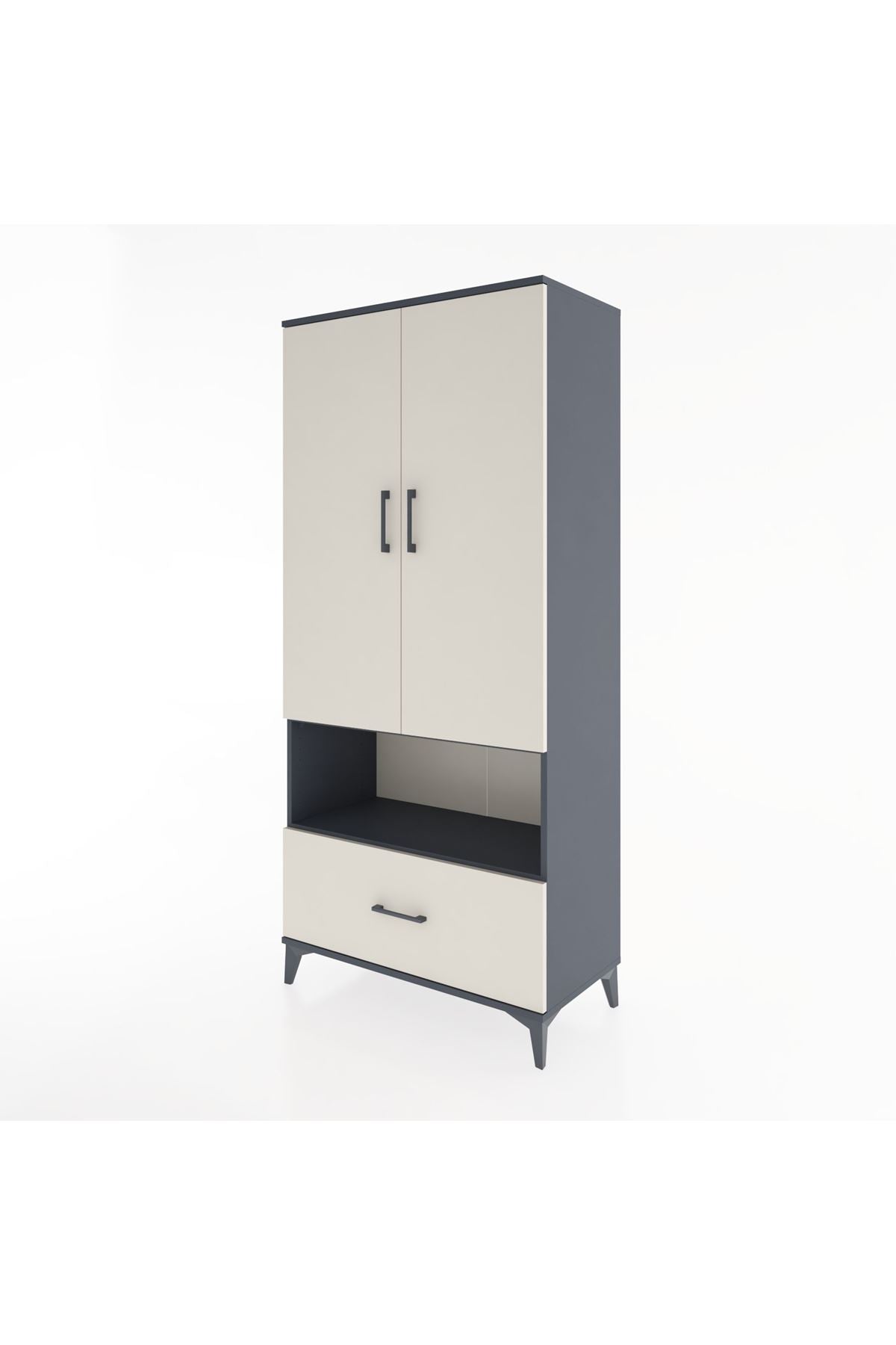Hyperion Dolap 3 Raflı Tek Çekmeceli Tek Askılı 88x44x195 Antrasit-Aytaşı