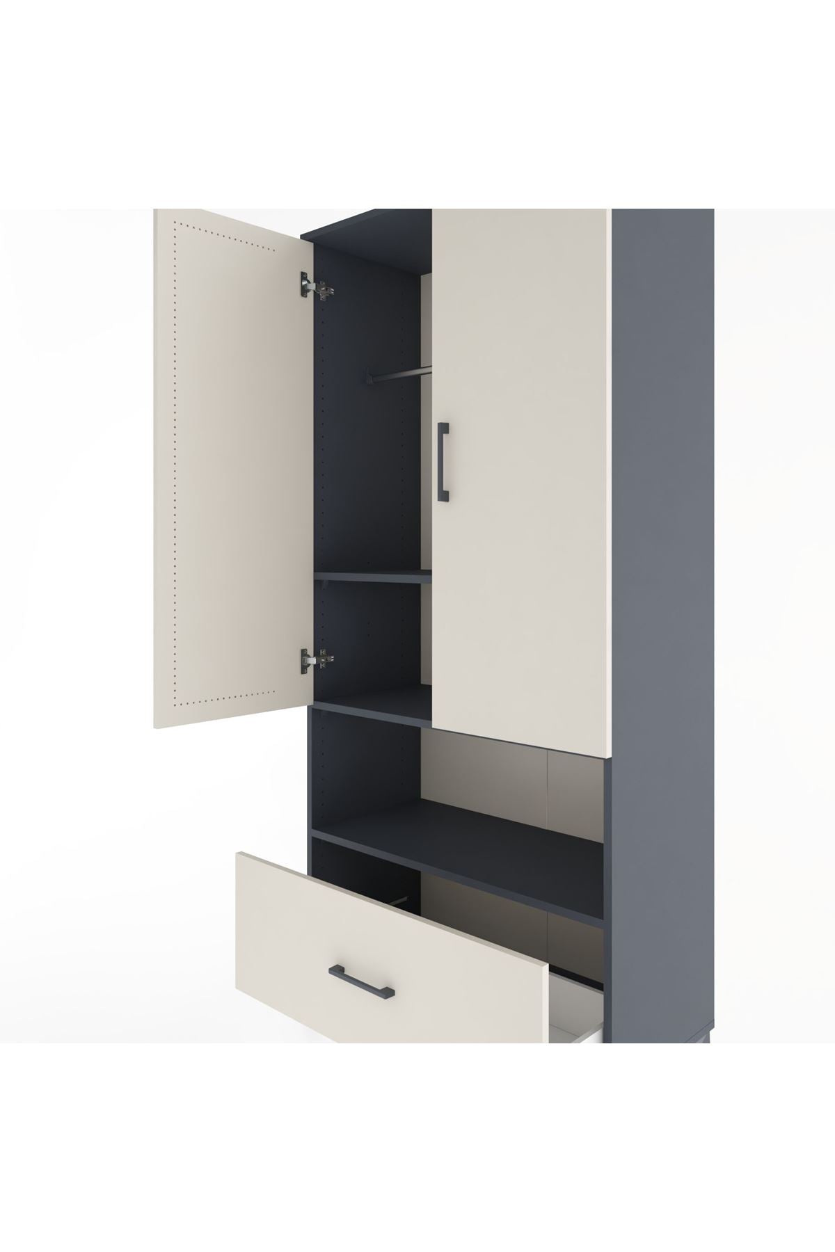 Hyperion Dolap 3 Raflı Tek Çekmeceli Tek Askılı 88x44x195 Antrasit-Aytaşı