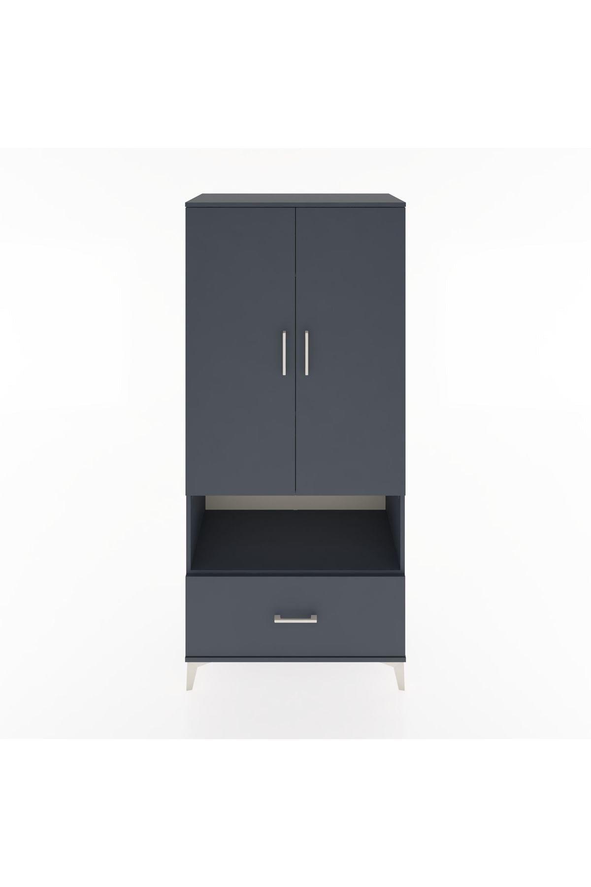 Hyperion Dolap 3 Raflı Tek Çekmeceli Tek Askılı 88x44x195 Antrasit-Antrasit